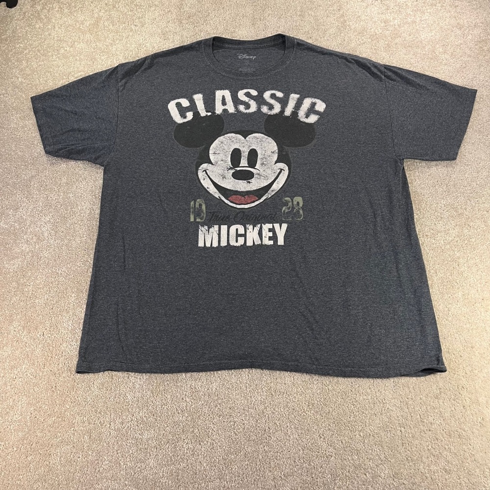 Disney Mickey Mouse Shirt Mens 2XL Charcoal Distressed Graphic‎ Vintage Style